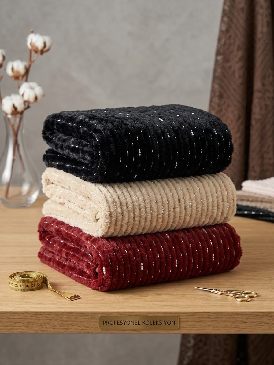 İnci ve taşlı peluş kumaş